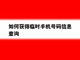 如何获得临时手机号码信息查询