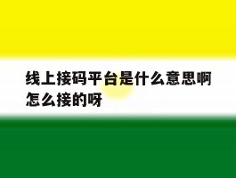 线上接码平台是什么意思啊怎么接的呀的简单介绍