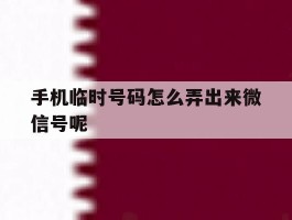 手机临时号码怎么弄出来微信号呢