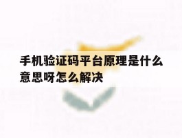 手机验证码平台原理是什么意思呀怎么解决