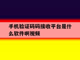 手机验证码码接收平台是什么软件啊视频