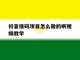 抖音接码项目怎么做的啊视频教学