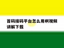 首码接码平台怎么用啊视频讲解下载的简单介绍